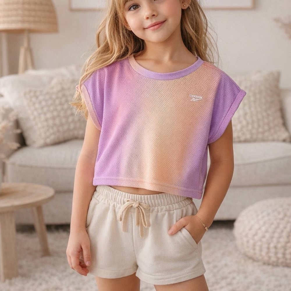 Reebok Girl’s Gradient Mesh Cropped Athletic Top Size Large